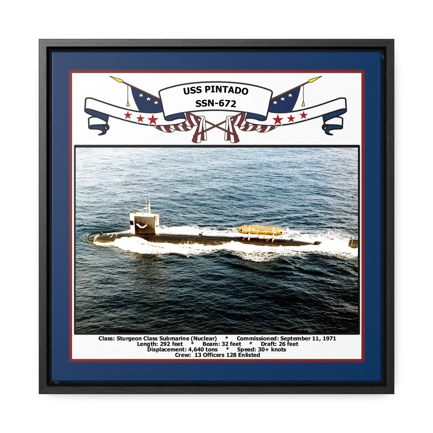USS Pintado SSN-672 Navy Floating Frame Photo Front View