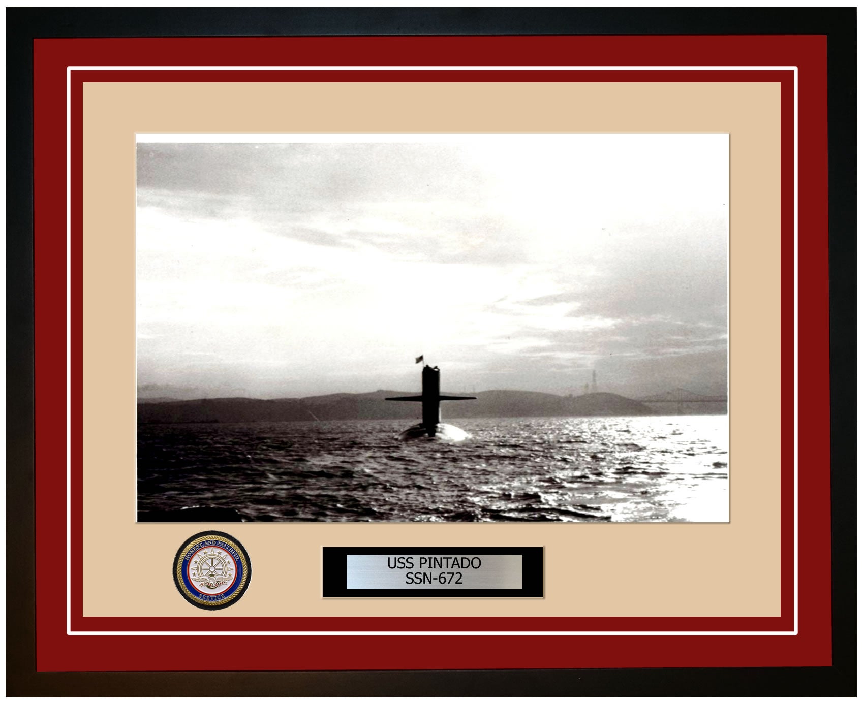 USS Pintado SSN-672 Framed Navy Ship Photo Burgundy