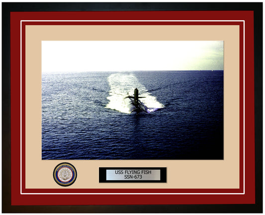USS Flying Fish SSN-673 Framed Navy Ship Photo Burgundy