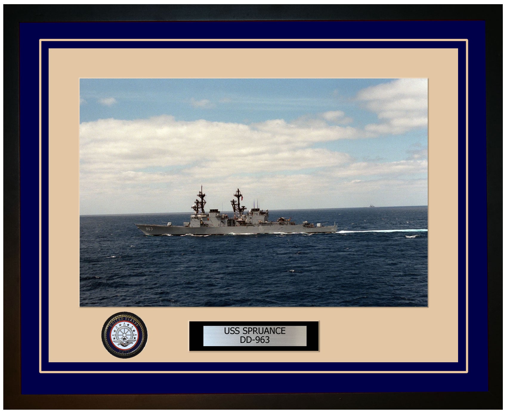 USS SPRUANCE DD-963 Framed Navy Ship Photo Blue