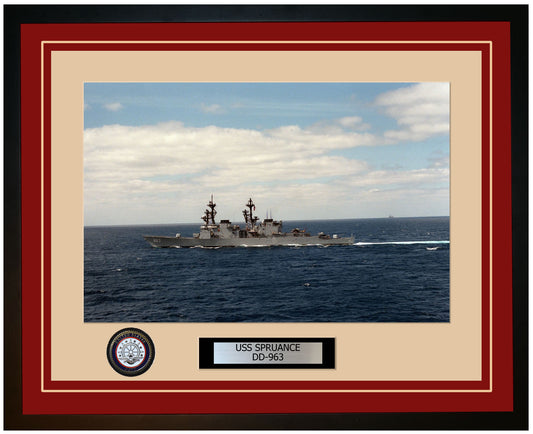 USS SPRUANCE DD-963 Framed Navy Ship Photo Burgundy