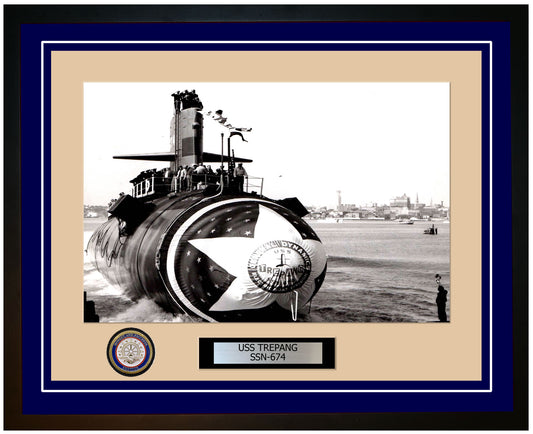 USS Trepang SSN-674 Framed Navy Ship Photo Blue