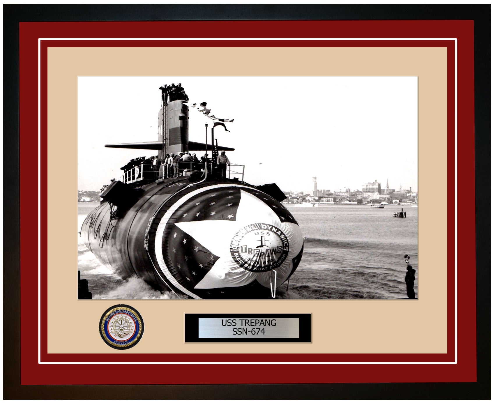 USS Trepang SSN-674 Framed Navy Ship Photo Burgundy