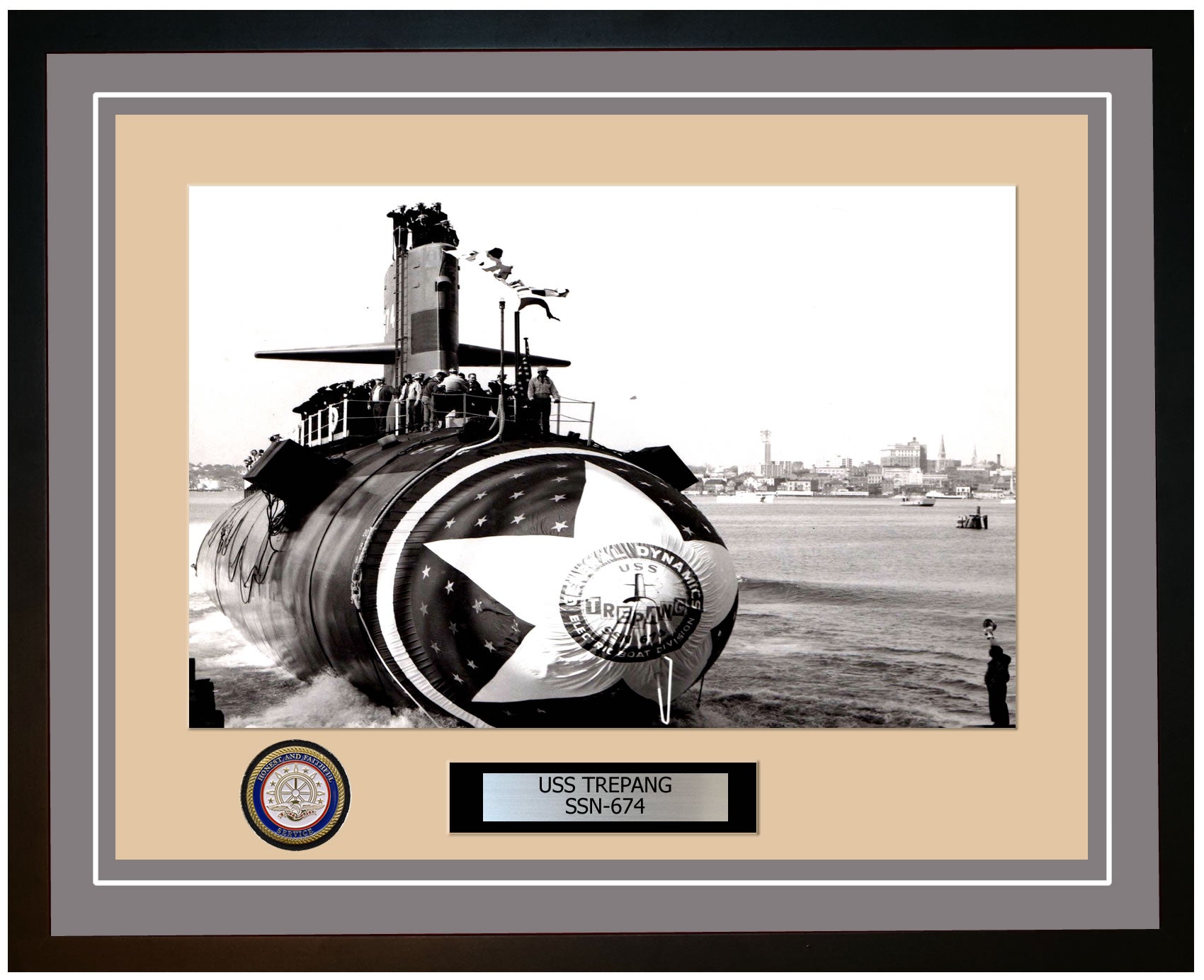 USS Trepang SSN-674 Framed Navy Ship Photo Grey