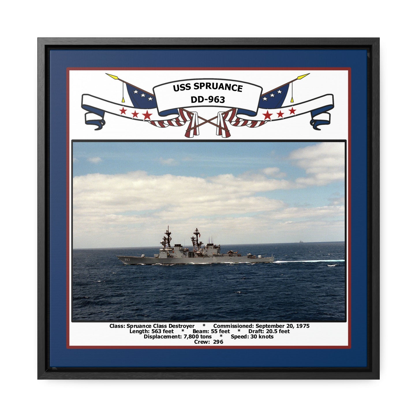 USS Spruance DD-963 Navy Floating Frame Photo Front View