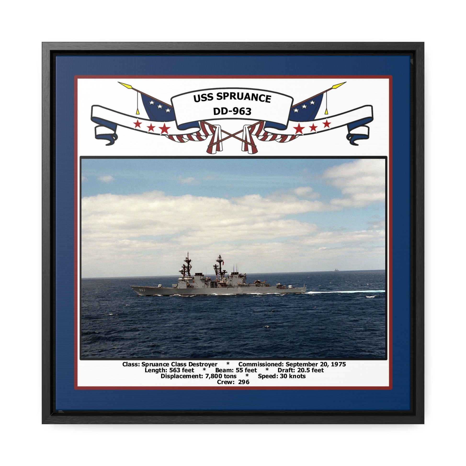 USS Spruance DD-963 Navy Floating Frame Photo Front View