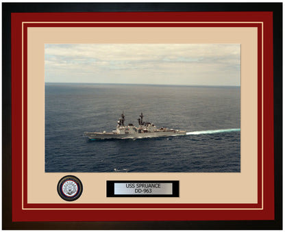 USS SPRUANCE DD-963 Framed Navy Ship Photo Burgundy