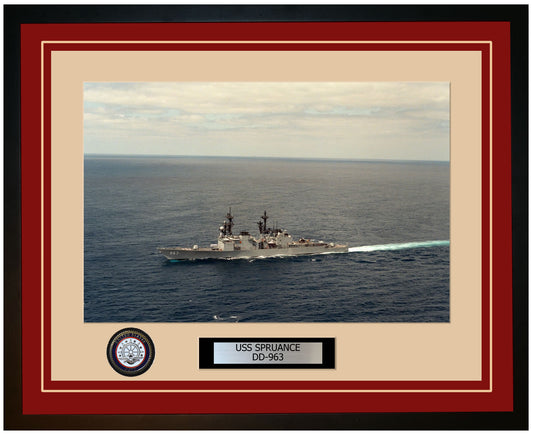 USS SPRUANCE DD-963 Framed Navy Ship Photo Burgundy