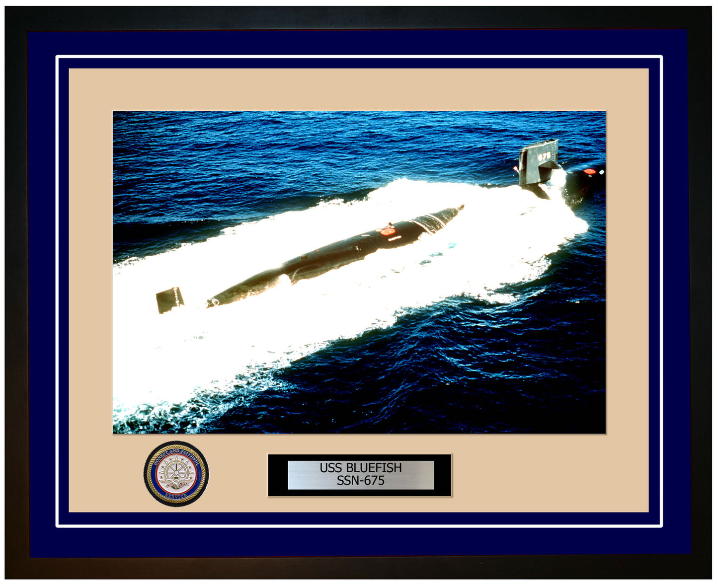 USS Bluefish SSN-675 Framed Navy Ship Photo Blue