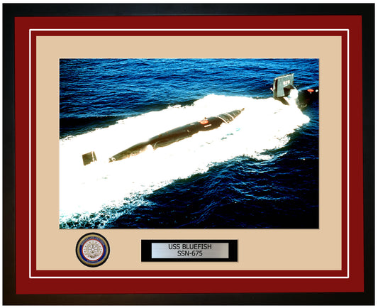 USS Bluefish SSN-675 Framed Navy Ship Photo Burgundy