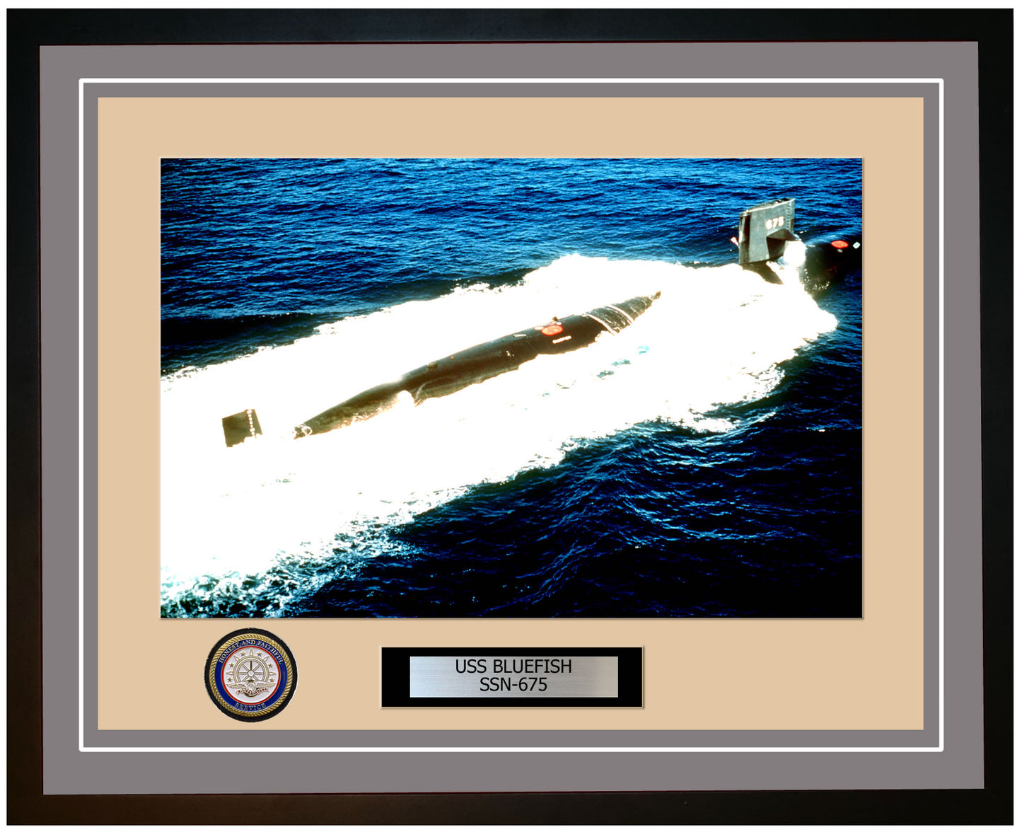 USS Bluefish SSN-675 Framed Navy Ship Photo Grey