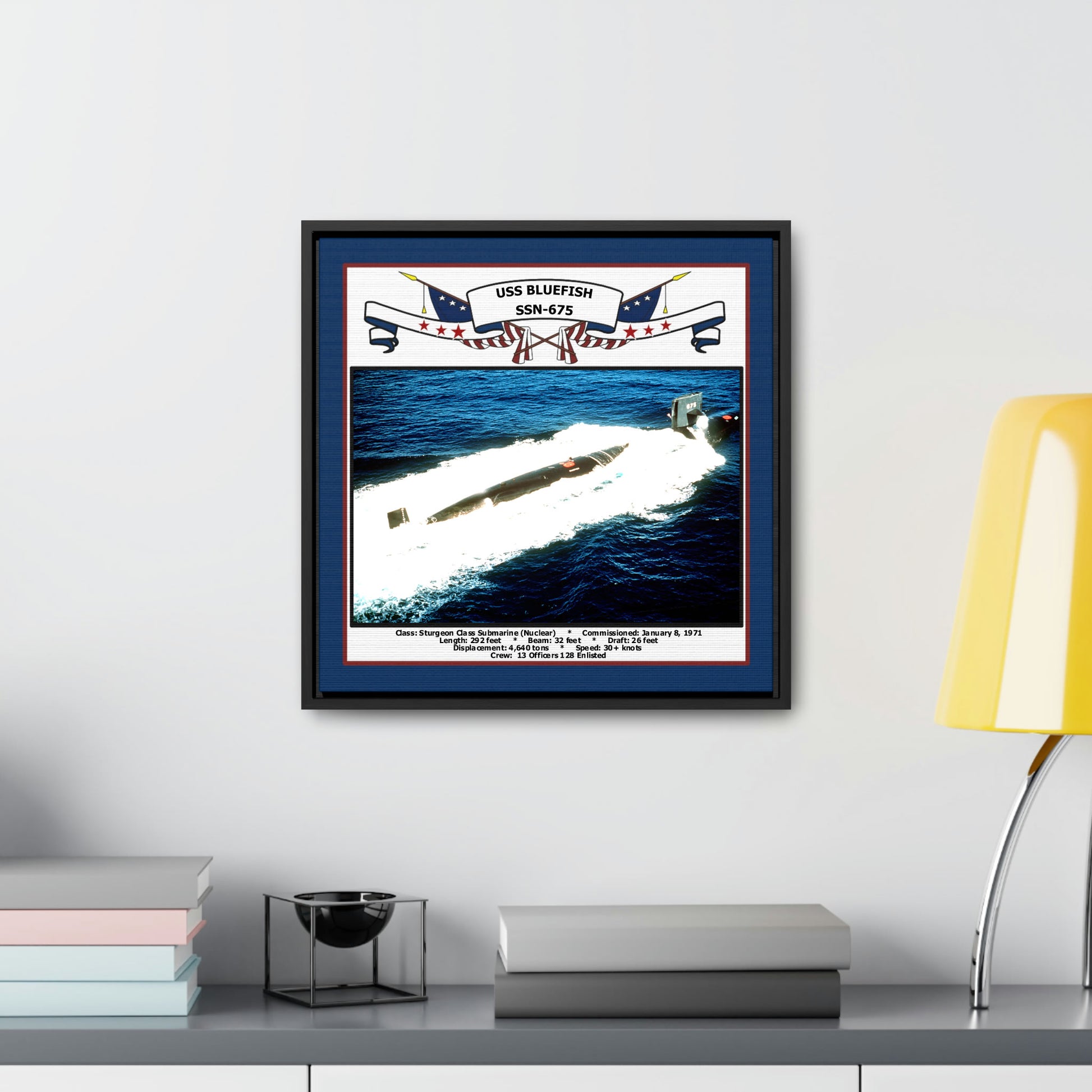 USS Bluefish SSN-675 Navy Floating Frame Photo Desk View
