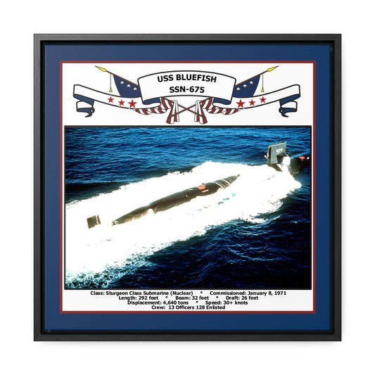 USS Bluefish SSN-675 Navy Floating Frame Photo Front View