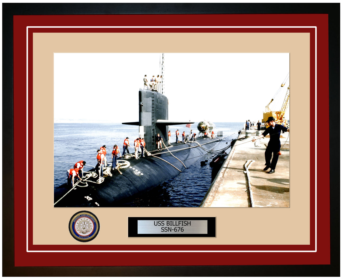 USS Billfish SSN-676 Framed Navy Ship Photo Burgundy