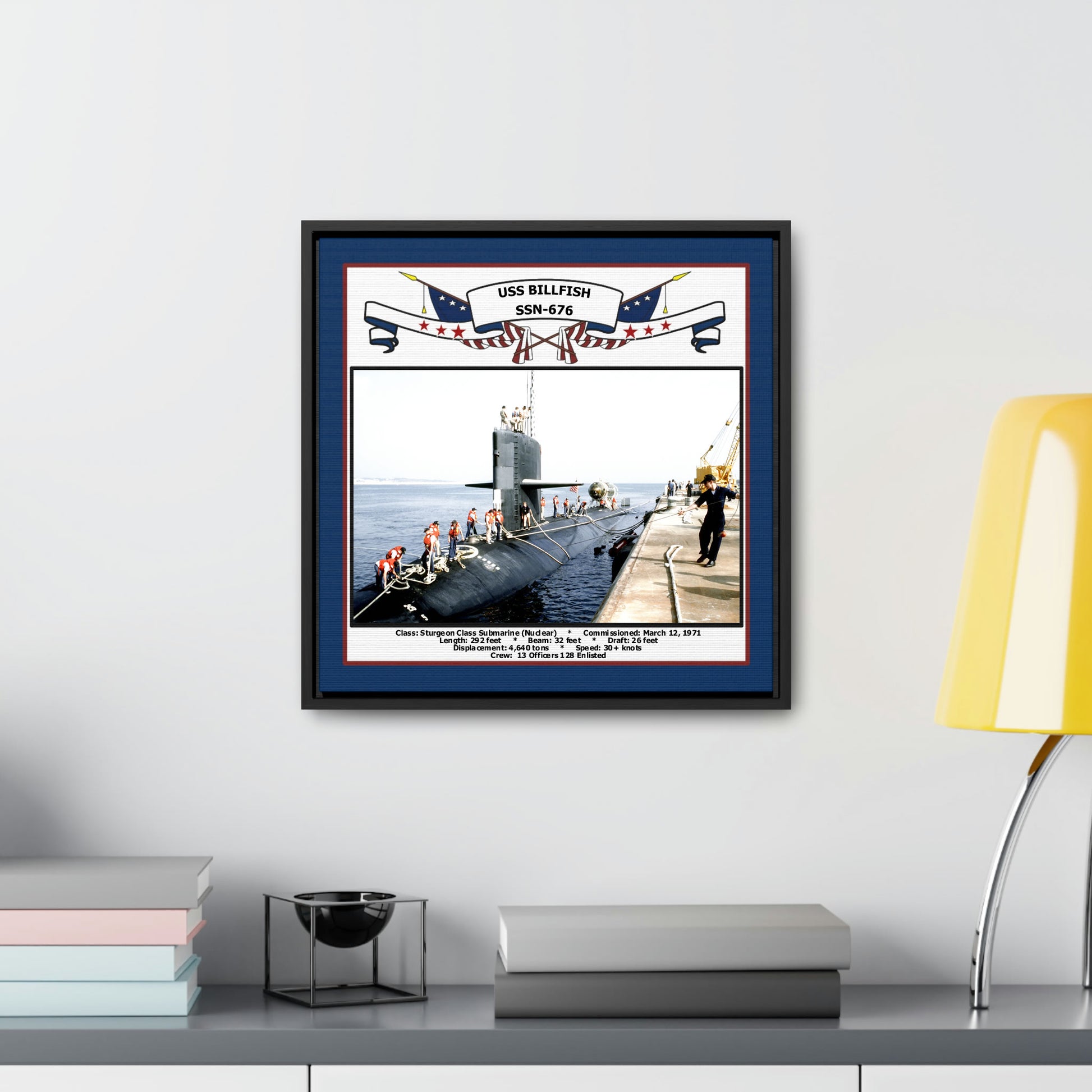 USS Billfish SSN-676 Navy Floating Frame Photo Desk View
