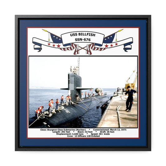 USS Billfish SSN-676 Navy Floating Frame Photo Front View