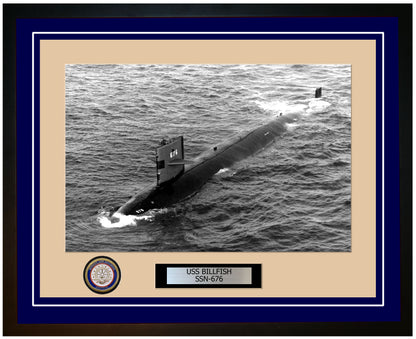 USS Billfish SSN-676 Framed Navy Ship Photo Blue