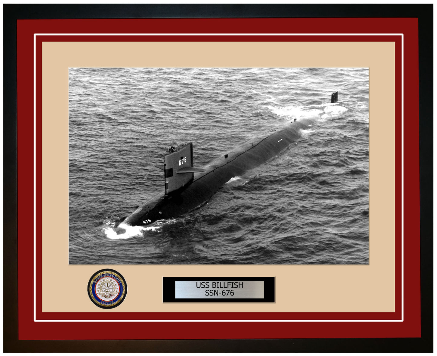 USS Billfish SSN-676 Framed Navy Ship Photo Burgundy