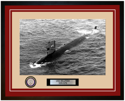USS Billfish SSN-676 Framed Navy Ship Photo Burgundy