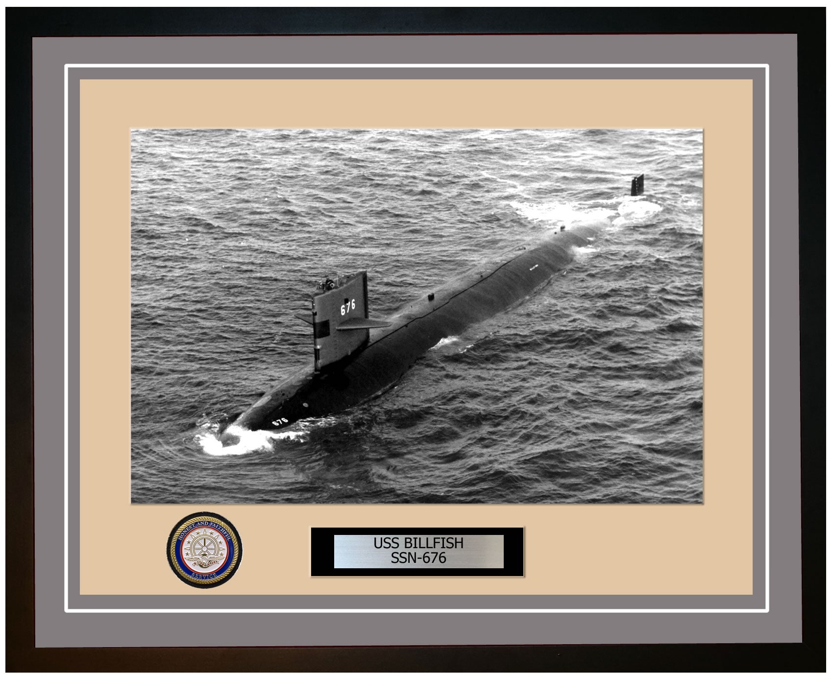 USS Billfish SSN-676 Framed Navy Ship Photo Grey