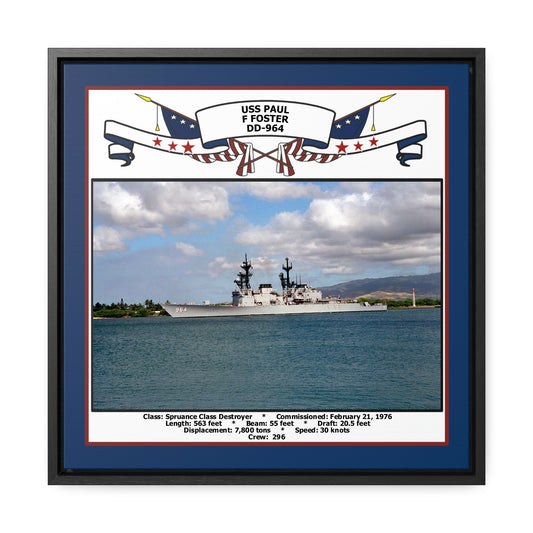 USS Paul F Foster DD-964 Navy Floating Frame Photo Front View