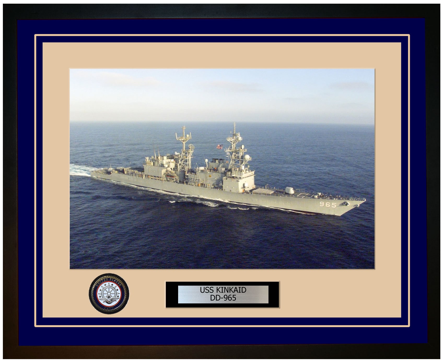 USS KINKAID DD-965 Framed Navy Ship Photo Blue