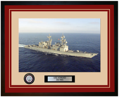 USS KINKAID DD-965 Framed Navy Ship Photo Burgundy