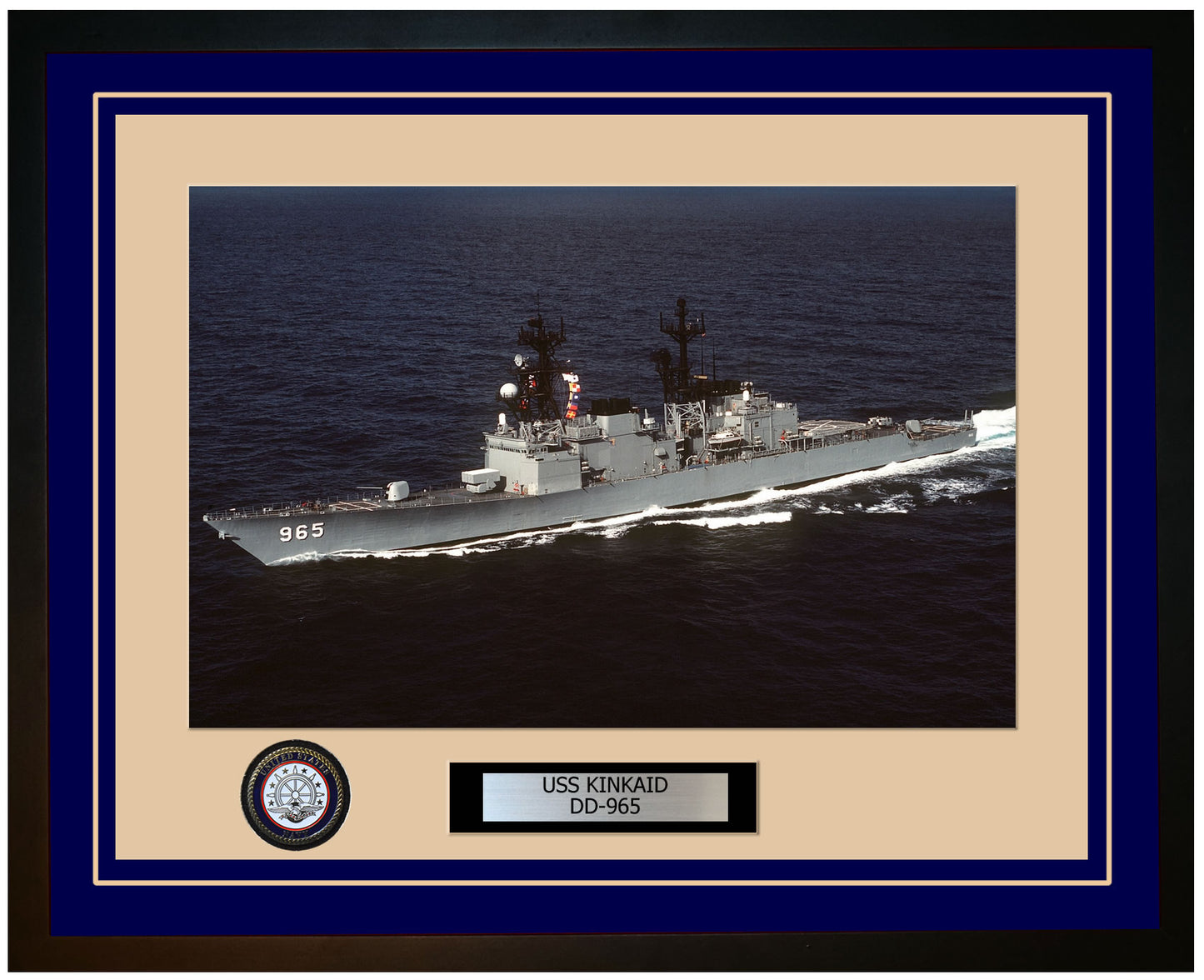 USS KINKAID DD-965 Framed Navy Ship Photo Blue