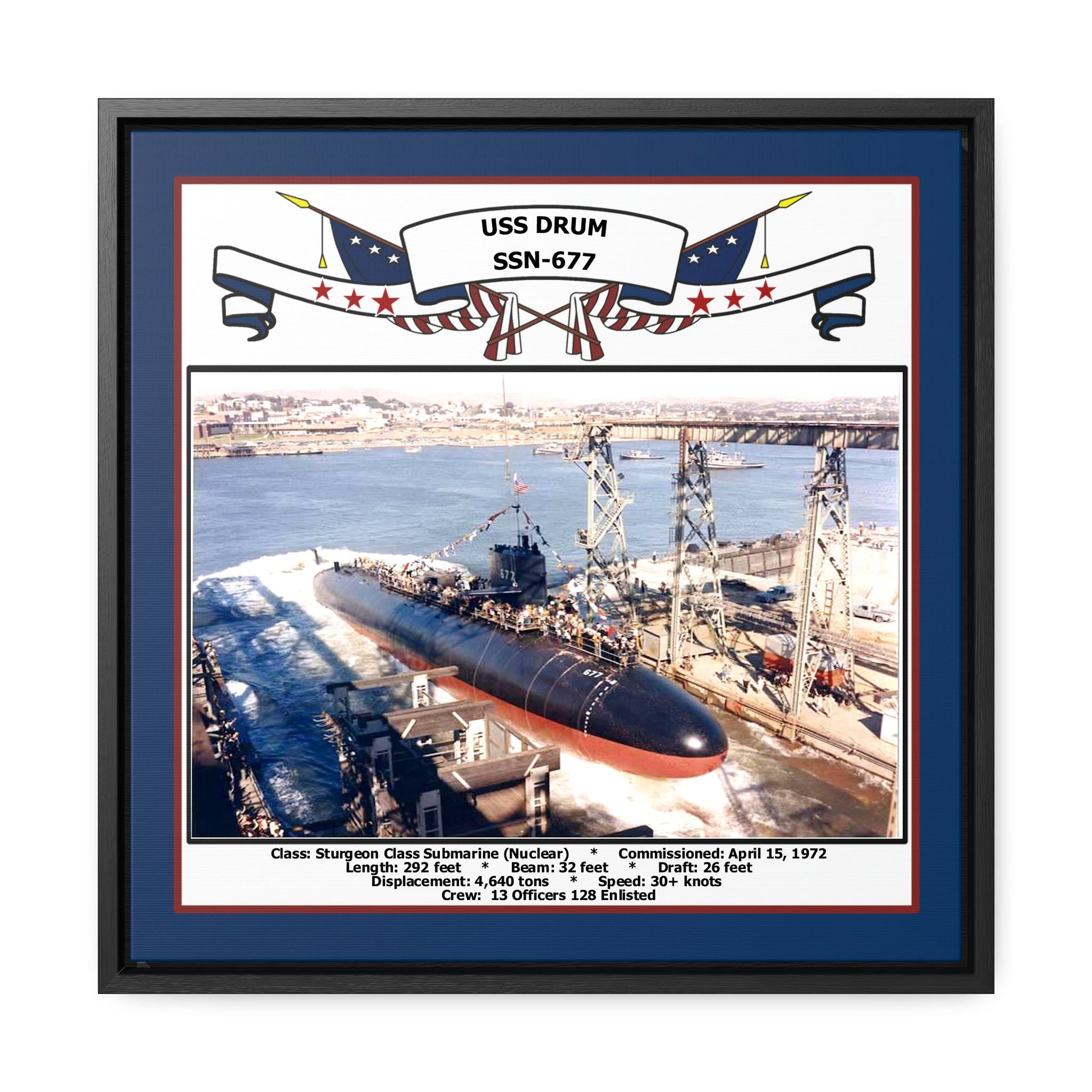 USS Drum SSN-677 Navy Floating Frame Photo Front View