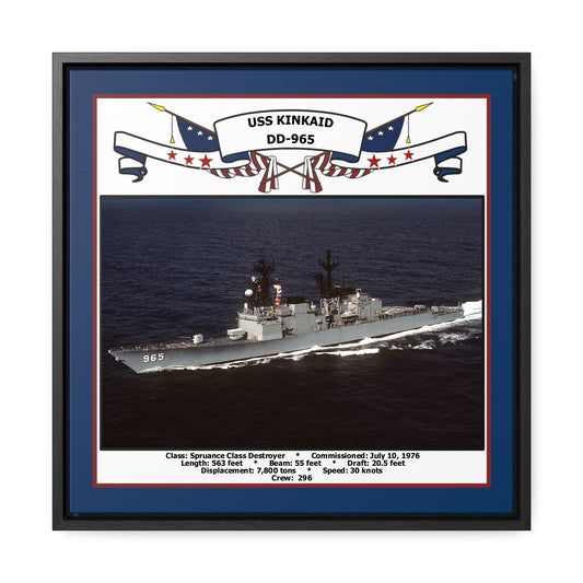 USS Kinkaid DD-965 Navy Floating Frame Photo Front View
