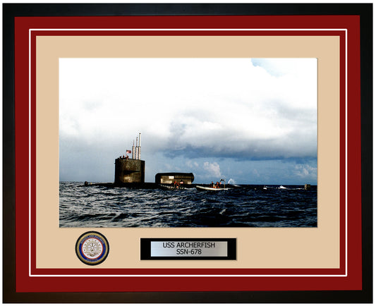 USS Archerfish SSN-678 Framed Navy Ship Photo Burgundy