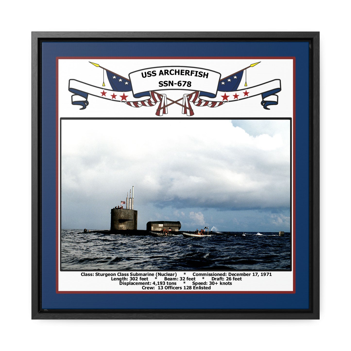 USS Archerfish SSN-678 Navy Floating Frame Photo Front View