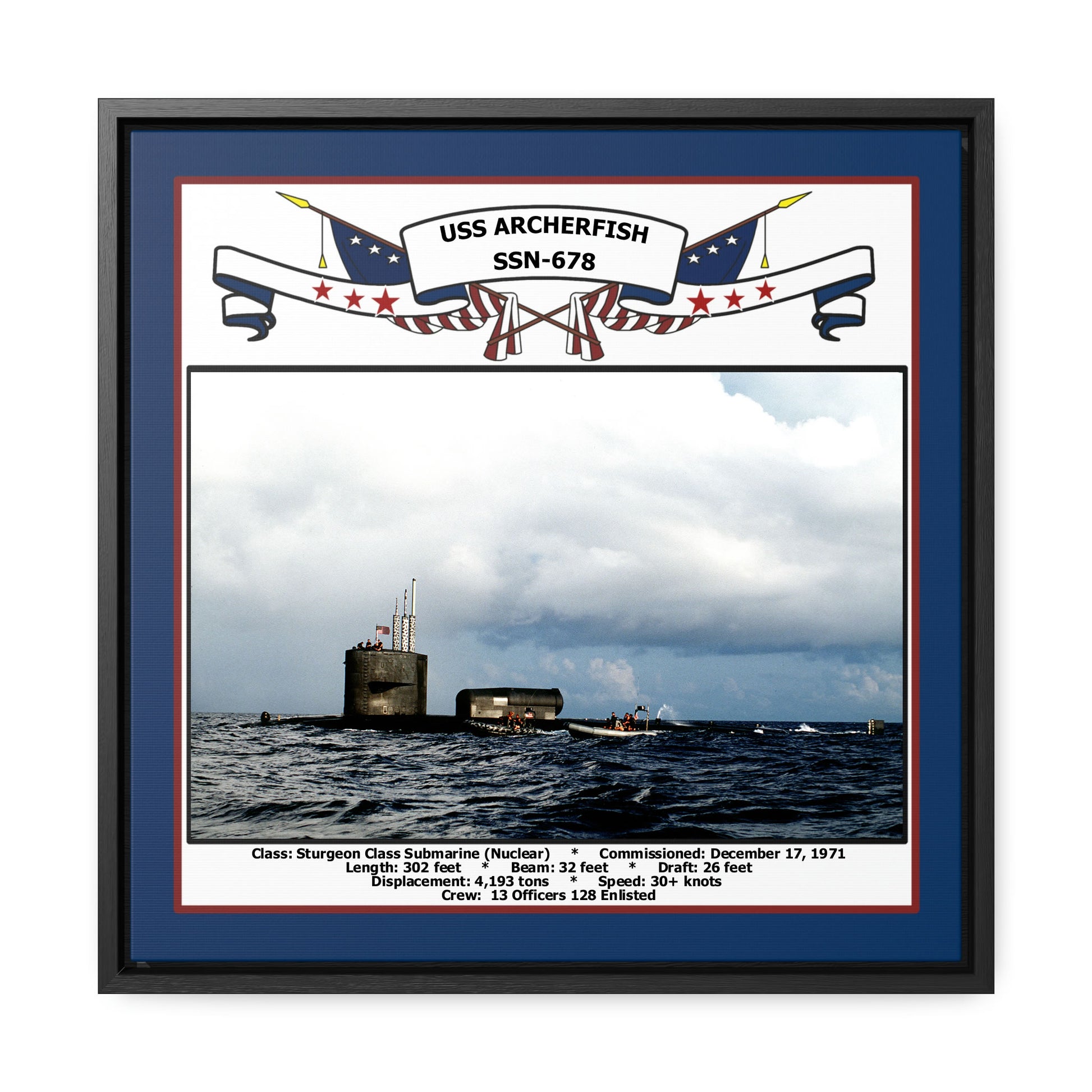 USS Archerfish SSN-678 Navy Floating Frame Photo Front View