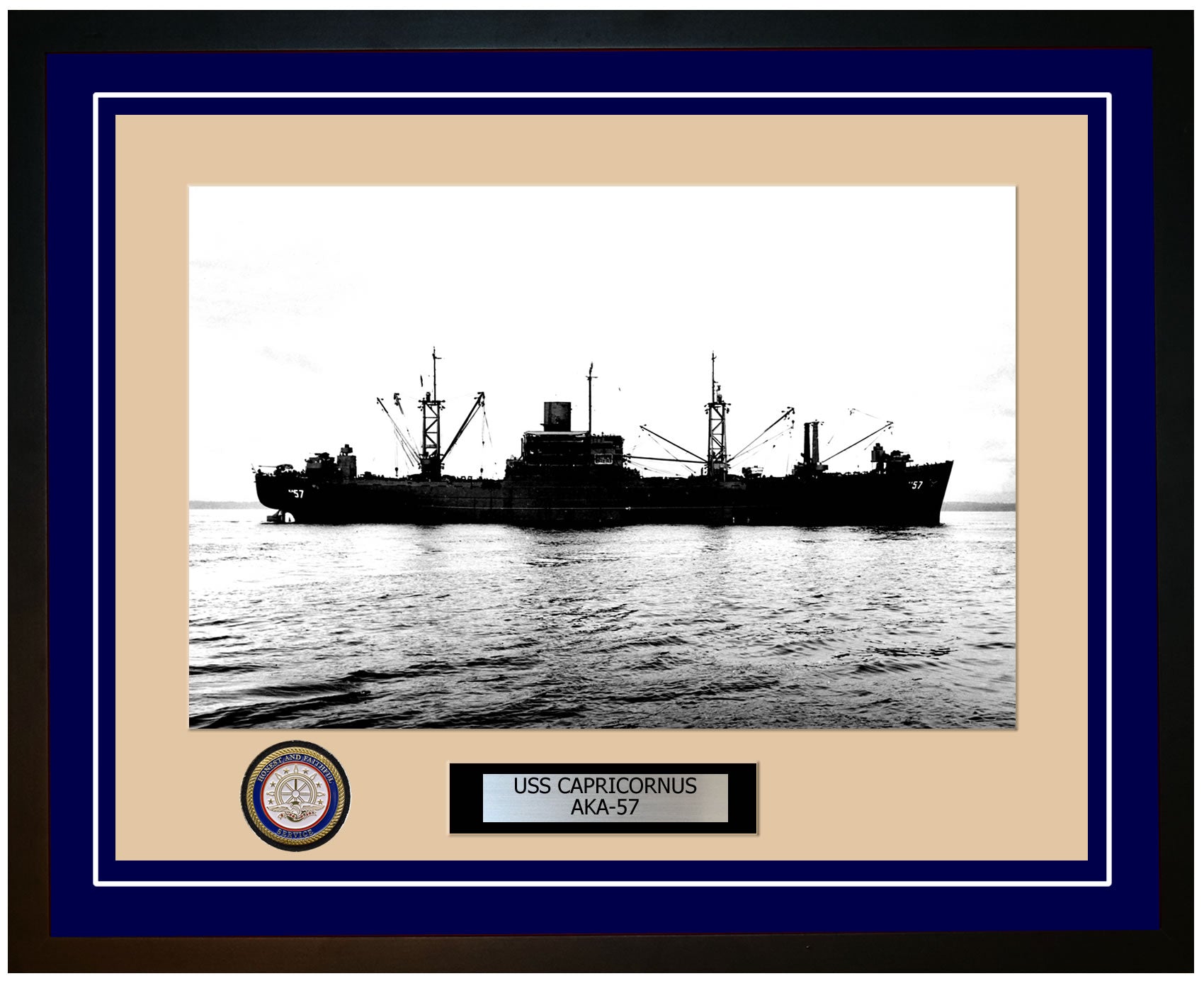 USS Capricornus AKA-57 Framed Navy Ship Photo Blue