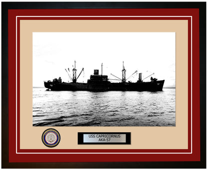 USS Capricornus AKA-57 Framed Navy Ship Photo Burgundy