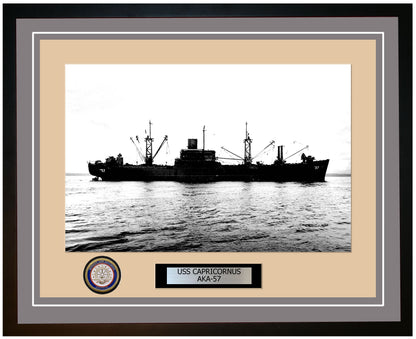 USS Capricornus AKA-57 Framed Navy Ship Photo Grey