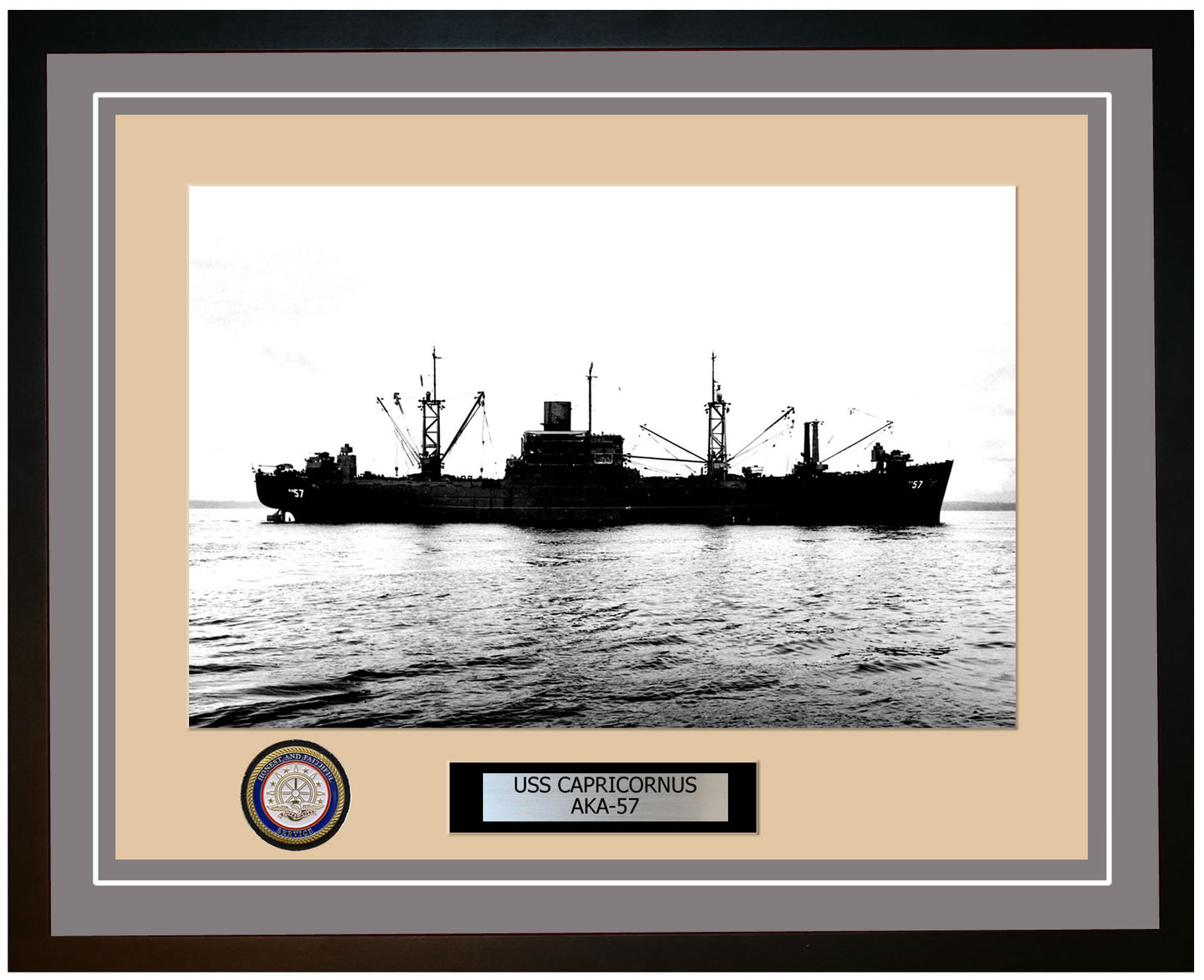 USS Capricornus AKA-57 Framed Navy Ship Photo Grey