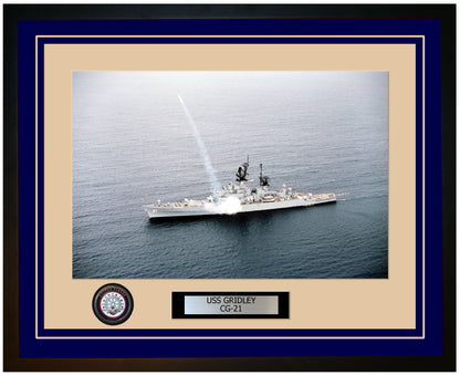 USS GRIDLEY CG-21 Framed Navy Ship Photo Blue