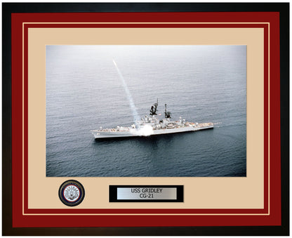 USS GRIDLEY CG-21 Framed Navy Ship Photo Burgundy