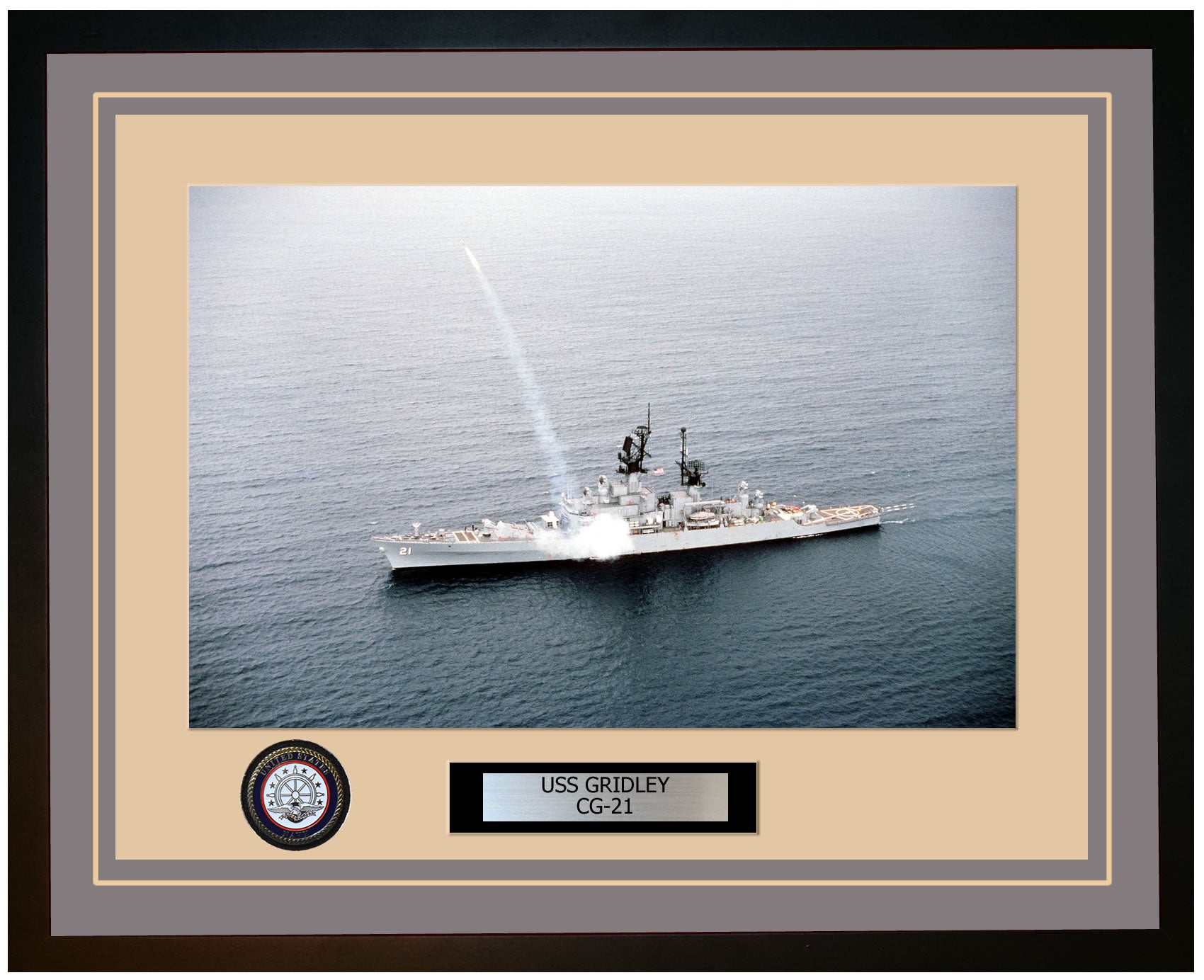 USS GRIDLEY CG-21 Framed Navy Ship Photo Grey