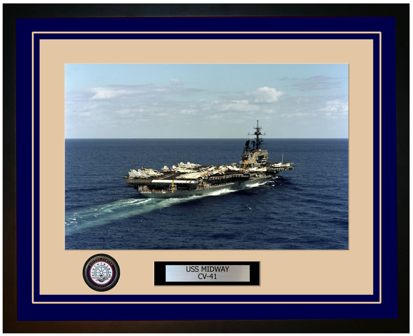 USS MIDWAY CV-41 Framed Navy Ship Photo Blue