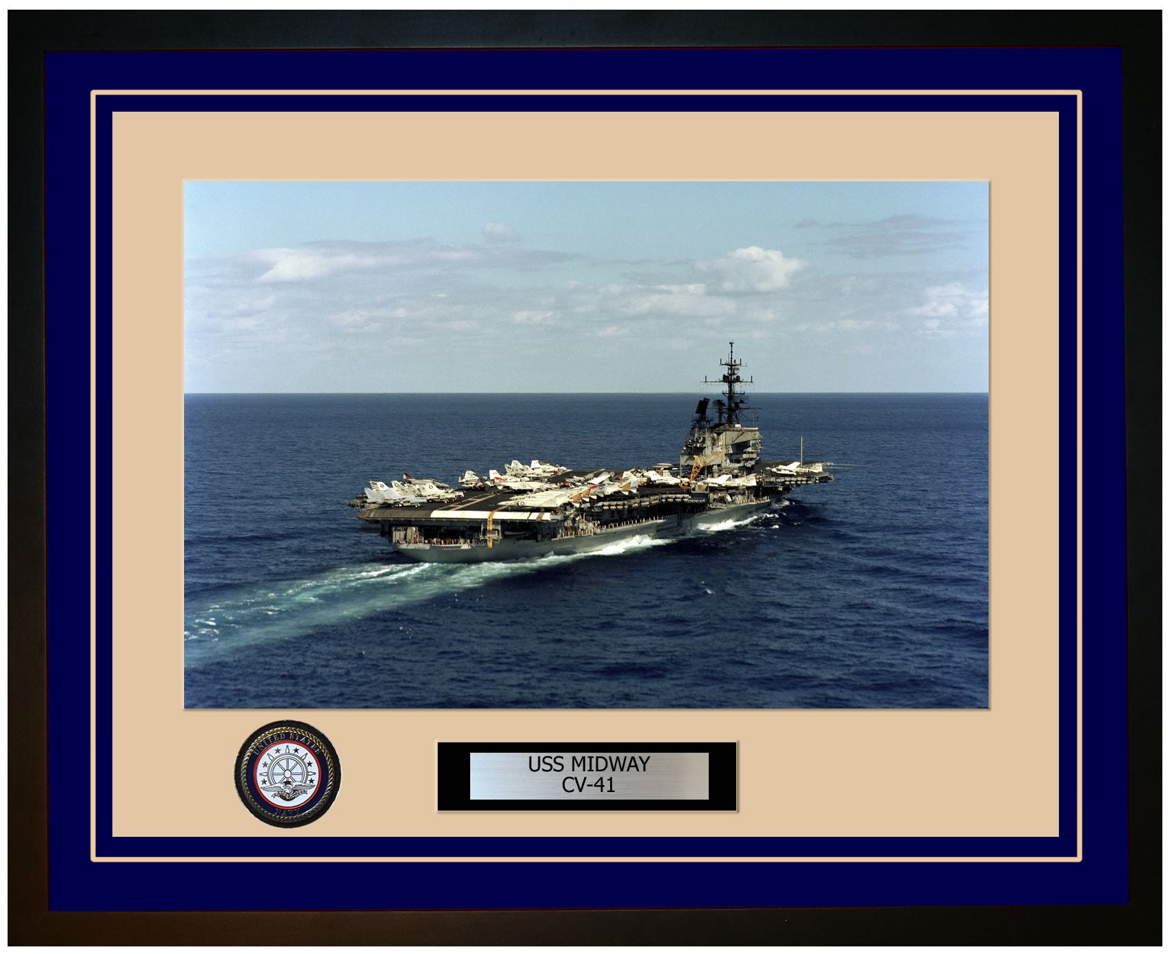 USS MIDWAY CV-41 Framed Navy Ship Photo Blue