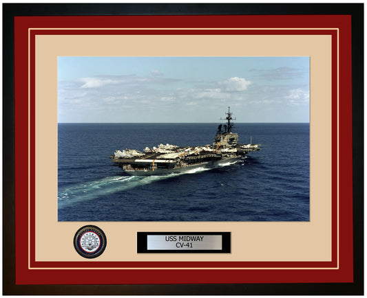 USS MIDWAY CV-41 Framed Navy Ship Photo Burgundy