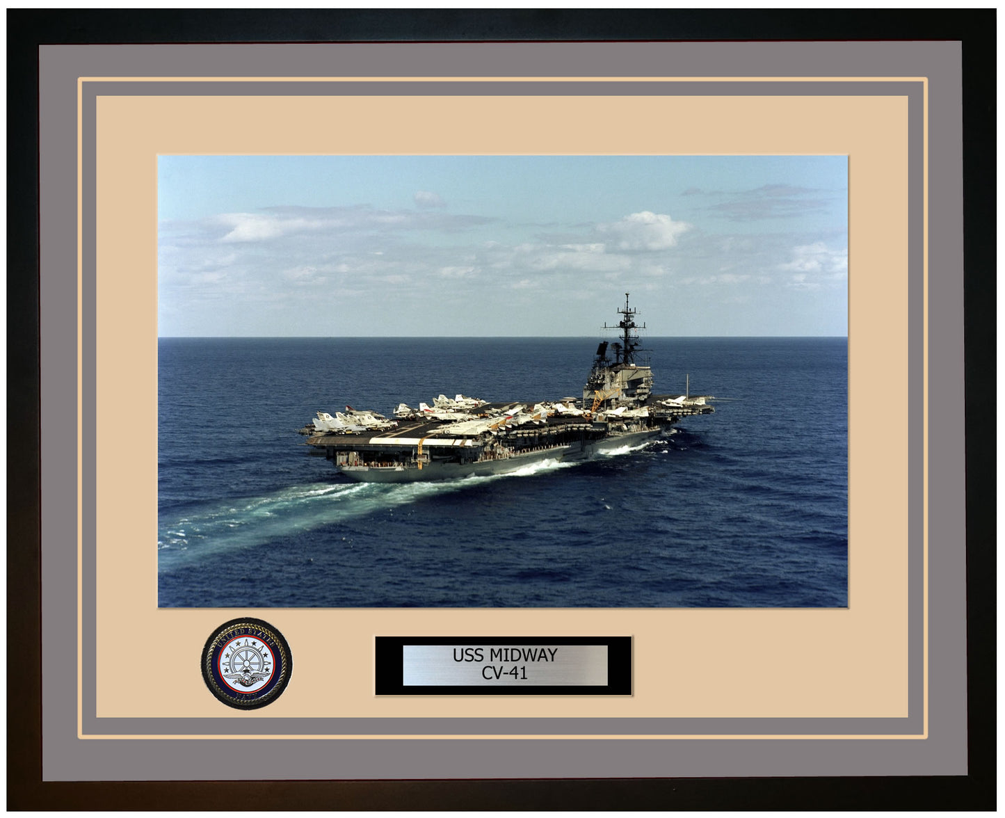 USS MIDWAY CV-41 Framed Navy Ship Photo Grey