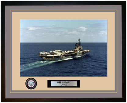 USS MIDWAY CV-41 Framed Navy Ship Photo Grey