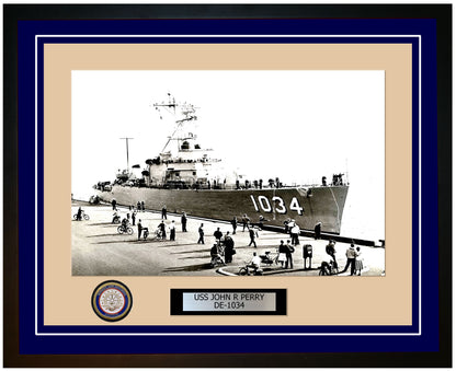USS John R Perry DE-1034 Framed Navy Ship Photo Blue