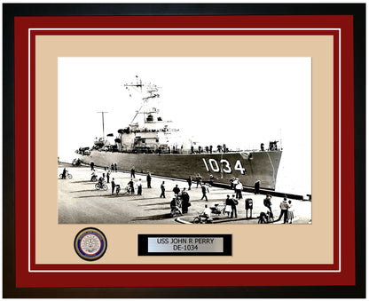 USS John R Perry DE-1034 Framed Navy Ship Photo Burgundy