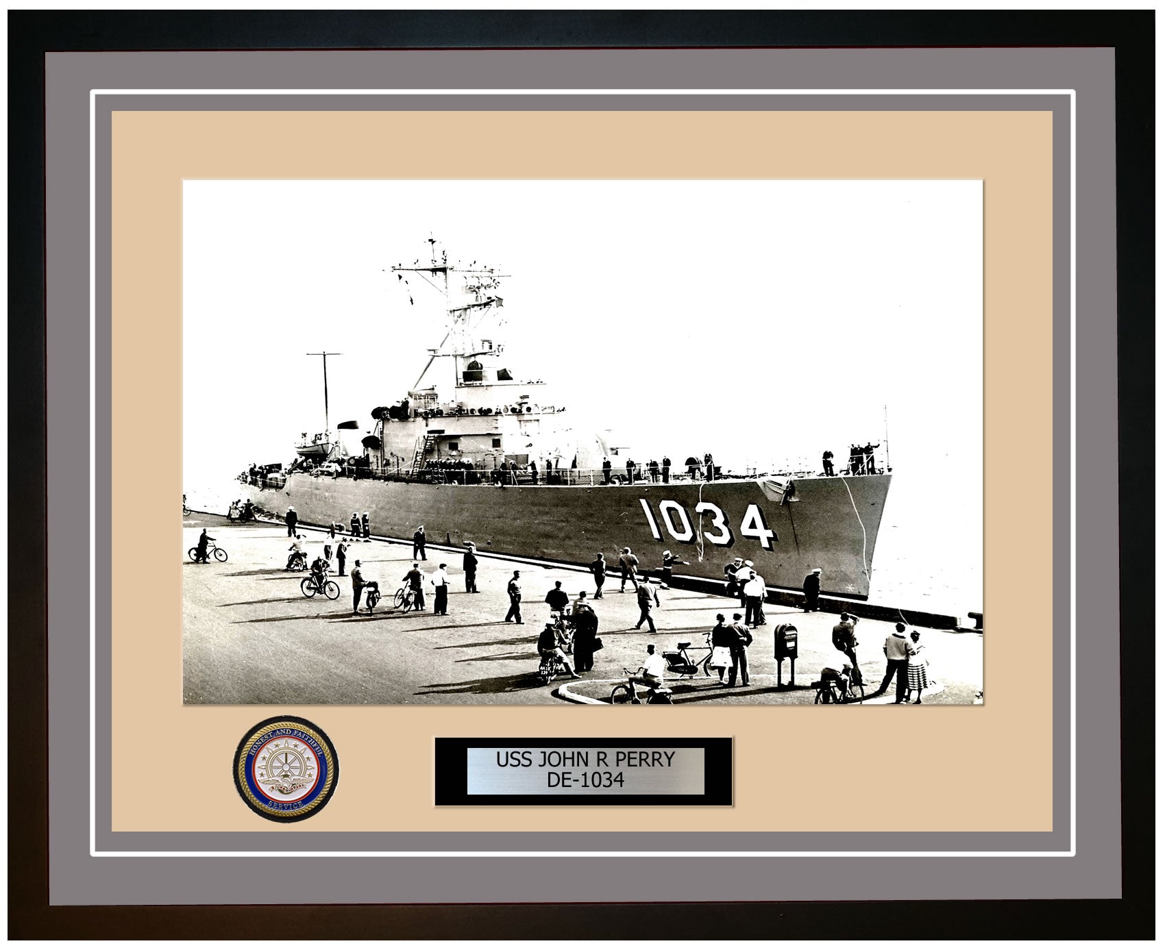 USS John R Perry DE-1034 Framed Navy Ship Photo Grey