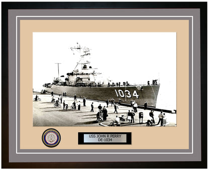USS John R Perry DE-1034 Framed Navy Ship Photo Grey