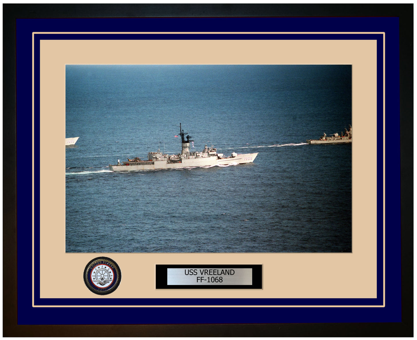 USS VREELAND FF-1068 Framed Navy Ship Photo Blue